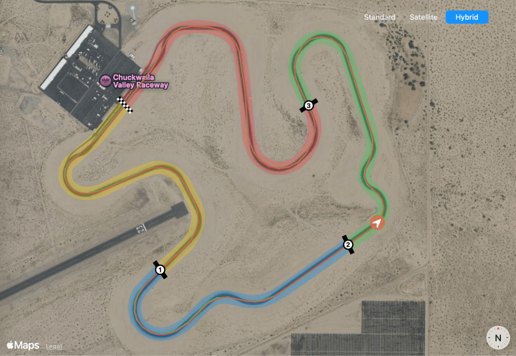 Map panel showing GPS trace, sector overlays, and car marker