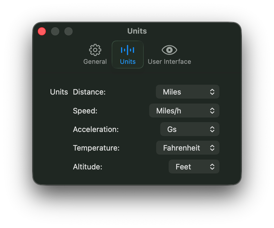 Units settings